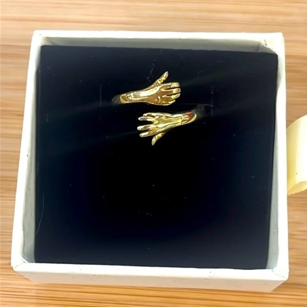 Brand New 14K Gold Plated Sterling Silver Hug Wrap Ring Love Friendship Hands